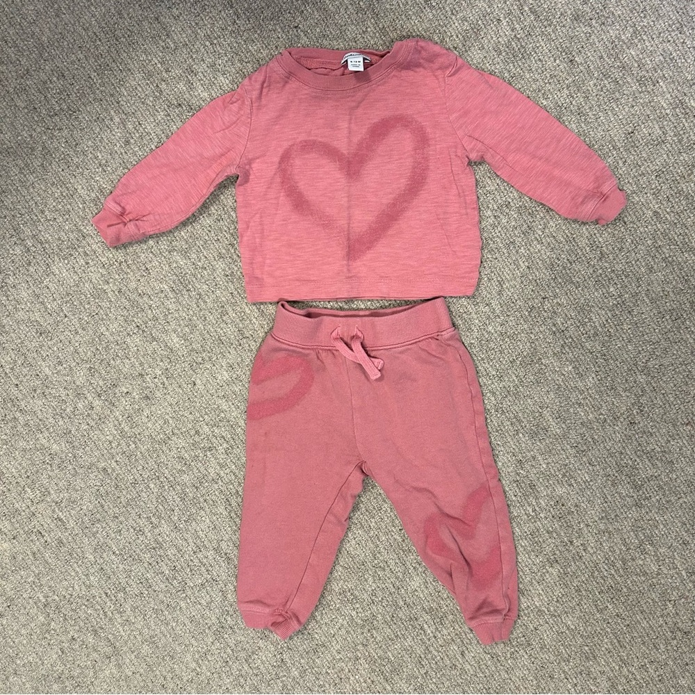Splendid Toddler Pink Heart Sweatshirt and Joggers Set 6-12 months